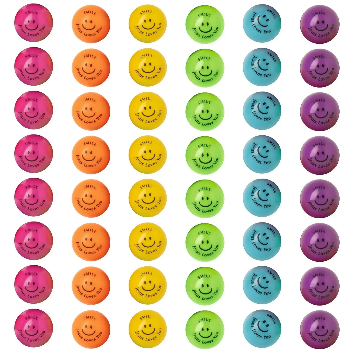 1" Bulk 48 Pc. Mini Smile Jesus Loves You Rubber Bouncy Balls