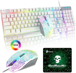 RGB Gaming Keyboard and Mouse Combo with Rainbow LED Backlight USB Wired Mechanical Feel Anti-ghosting Ergonomic Waterproof Letter Glow RGB Mute Mice for Computer PC Working or Gamer