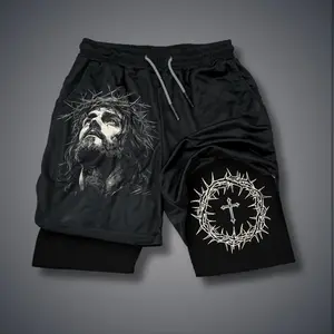 Christianity Jesus jorts outfit men 80s 90s short shorts summer camo shorts  graphic sweatshorts men gifts
