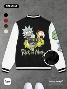 Rick and Morty Graphic Baseball Jacket, Casual Fashionable Jacket, Loose-Fit Casual Wear, Breathable and Warm, Ideal for Outdoor and Home Use, Comfortable Lounge Top, Long Sleeve