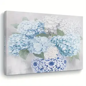 Hydrangea Canvas Wall Art Print, White Style Artistic Floral Painting, Home Office Decoration, Suitable for Living Room, Bedroom, Kitchen, and Bachelorette Party Gift - 11.8"x15.7"