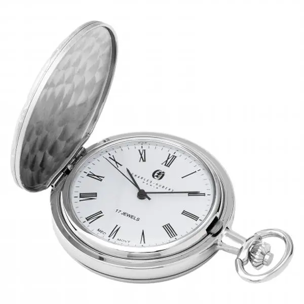 Unisex Fashion Brass Pocket Watch - Round Matte Finish, Hunter Case, Roman Numerals, Mechanical Movement, Stationary Bezel, Gift Box Included Gift Set