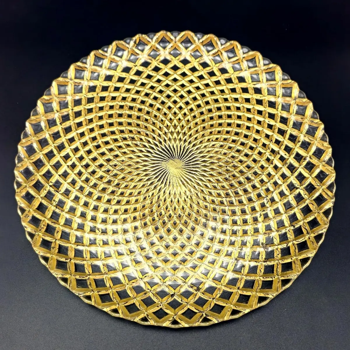 Red Pomegranate Collection R1453-1 Pavo Gilded Glass Dinner Plate, Gold - Set of 4