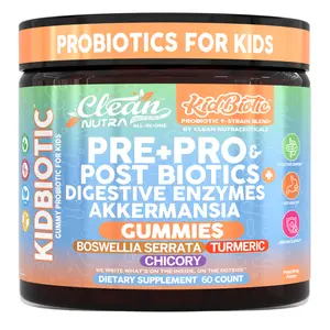 Clean Nutra Pre + Pro + Postbiotic Support Akkermansia, Digestive Enzymes & Turmeric for Kids - KidBiotic
