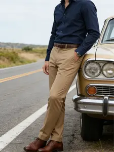 Men's Formal Classic Solid Color Long Pants, Slim Fit Office Pants, Business Casual Wear, Comfortable and Stylish, Perfect for Work