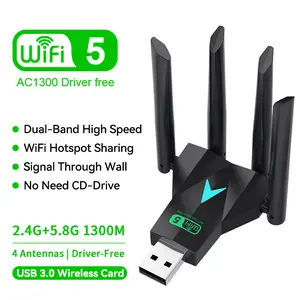 Dual Band 1300Mbps WiFi USB Adapter 2.4G/5Ghz Wi-Fi Dongle USB3.0 802.11AC 4-Antenna Wireless Receiver