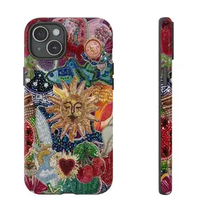 Vintage Celestial Sun Mosaic Polycarbonate Smartphone Case - Protective, Shockproof Heavy-Duty Drop Resistance, Trendy Preppy Aesthetic Artistic Collage Tiles, Rubber Custom Tech Accessory for iPhone 11 12 13 14 15 16 17 Pro Max Plus Cover