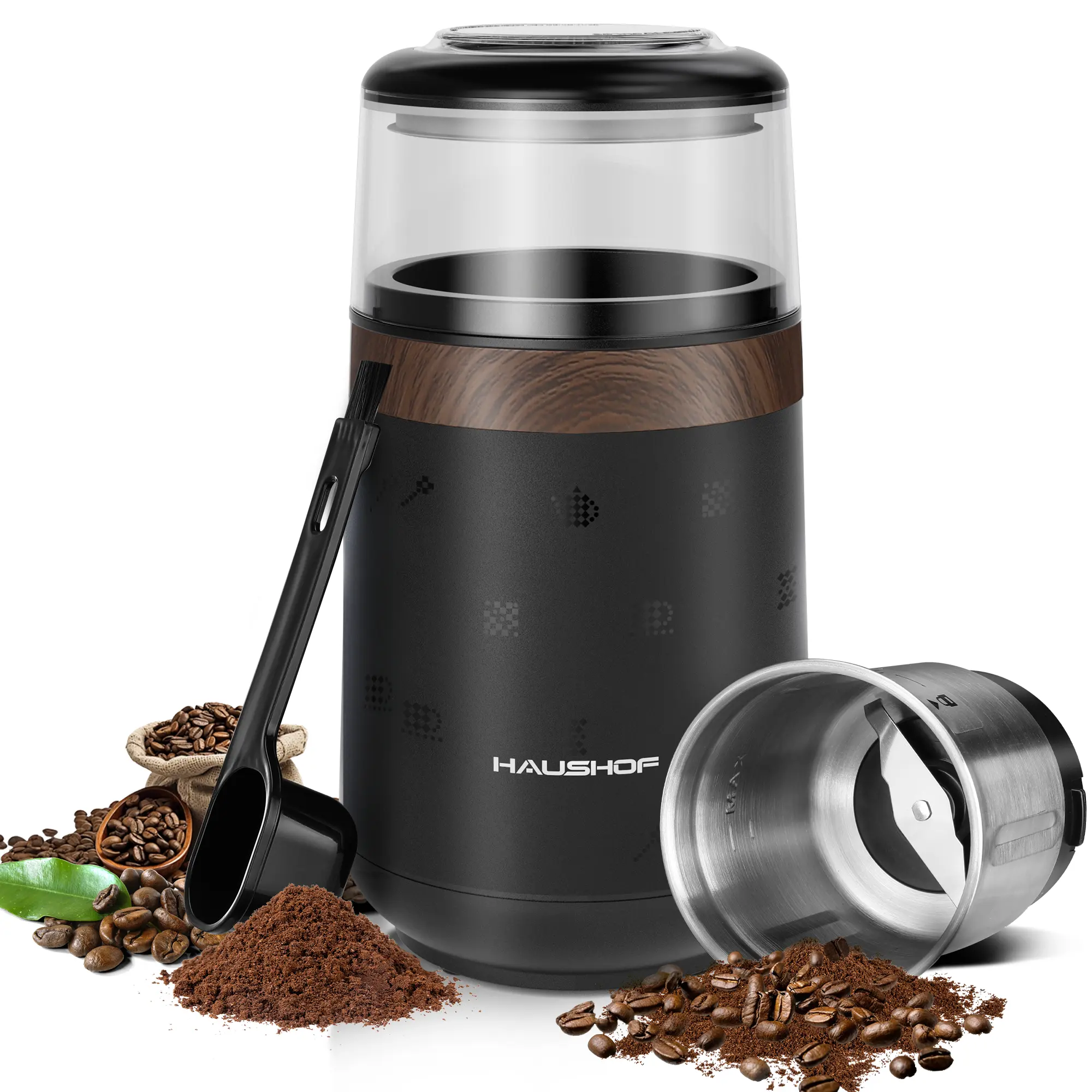 #backtoschool HAUSHOF Coffee Grinder Electric, One Touch Design, Spice, Herb, Grinder for Coffee Bean Spices and Seeds with 1 Removable Stainless Steel Bowl, Dry Grinder-Black