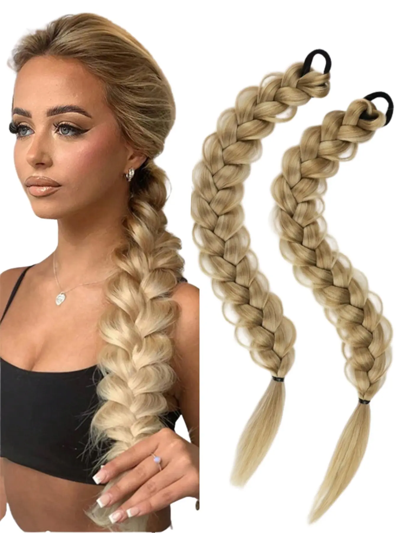 Long Hair Braided Ponytail Synthetic Fiber Fake Hair Extensions, Fashionable High Ponytail Long Hair Accessories for Women, Synthetic Braids, Synthetic Ponytail Hairpieces