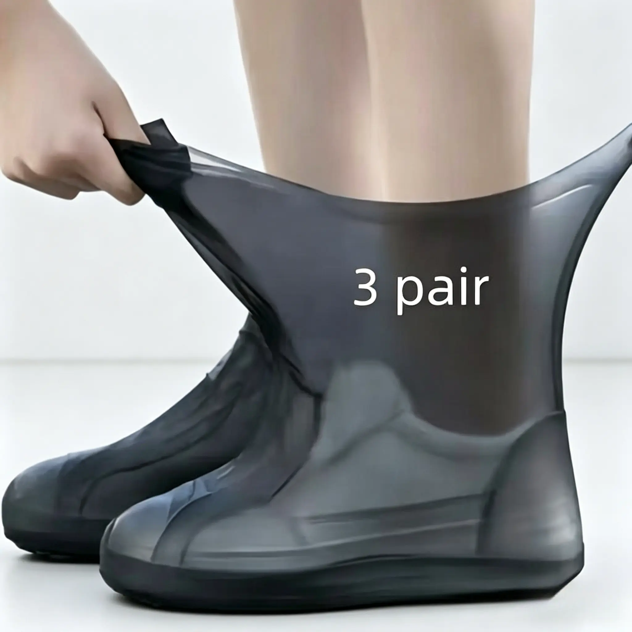 3 Pairs Waterproof Non-Slip Cycling Shoe Covers for Rainy Days - Thickened Latex, Durable & Portable Shoe Protectors for Men and Women, Black, Outdoor Sports Essential