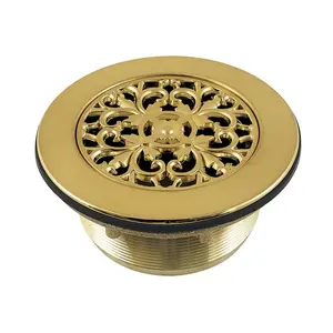 Kingston Brass  Watercourse 4.25 in. Round Brass Shower Base Drain, Brushed Brass