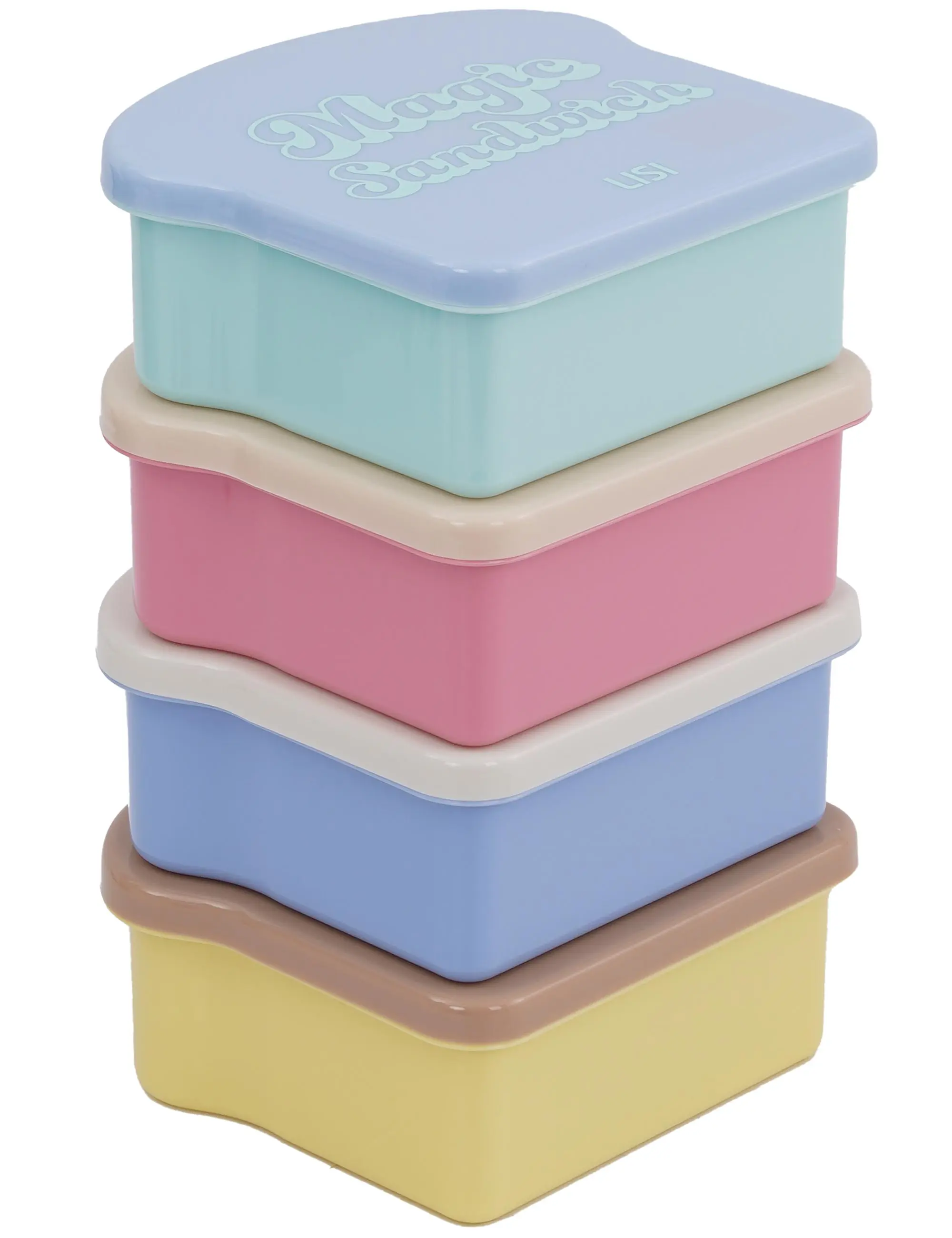 Kids Toast-Shape Reusable Lunch Boxes (4-Pack, 20 oz) - BPA-Free, Airtight, Leak-Proof, 1-Layer, Letter Print, Food-Grade Plastic, Dishwasher-Safe Tableware with Detachable Ice Packs for On-the-Go Prep