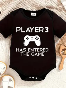 Black Unisex Baby Short Sleeve Onesie, Player 3 Has Entered The Game Game Controller Gamer Pregnancy Reveal Infant Cotton Bodysuit