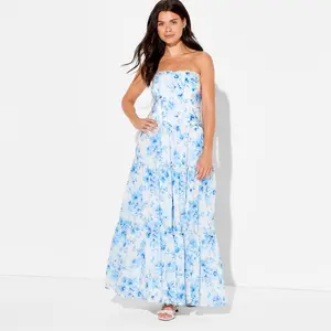 Women's Strapless Tiered Corset Maxi Dress - Wild Fable White Floral L