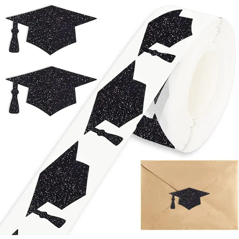 500 stickers/roll graduation season graduation cap festival celebration black laser Self Adhesive Stickers label sealing stickers Decoration Sticker