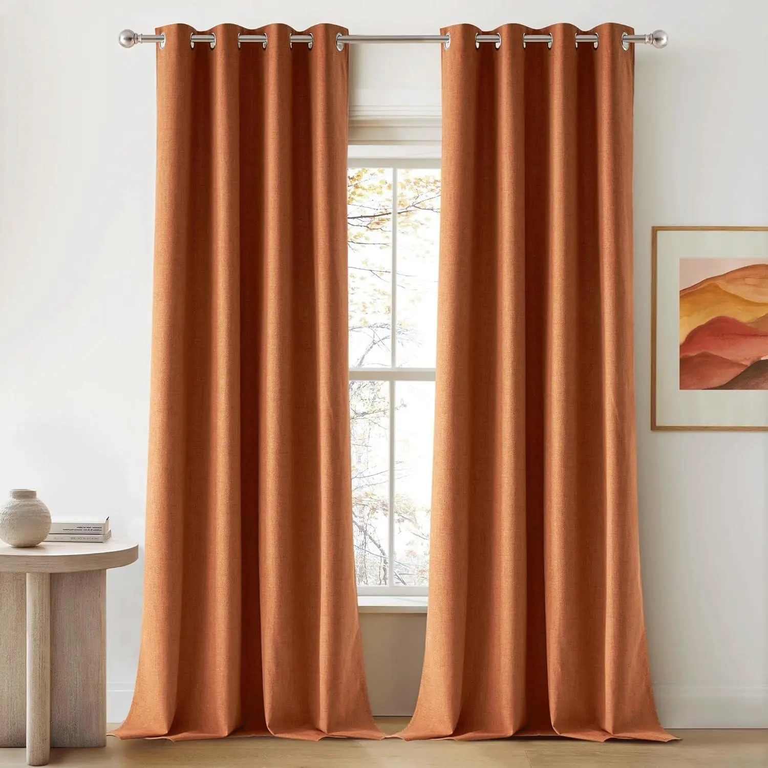 NICETOWN 100% Blackout Linen Curtains with Thermal Insulated Liner, 2 Panels, Grommet Retro Vertical Drapes Privacy for Bedroom