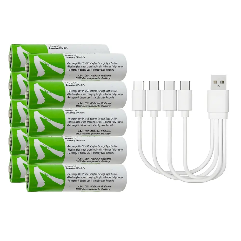 10 Pack Aaa 1.5v Constant Voltage Lithium Batteries 400mah, Includes Free Charging Cable, Reliable Power for Electronics and Gadgets, Battery Replacement, Rechargeable Battery Packs, Battery Bundle