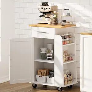 Walsunny Rolling Kitchen Island with Storage Cabinet and Lockable Swivel Wheels