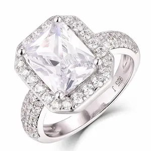 925 Sterling Silver Rectangle Halo CZ Engagement Ring Wedding Band Size 3-15 ML48