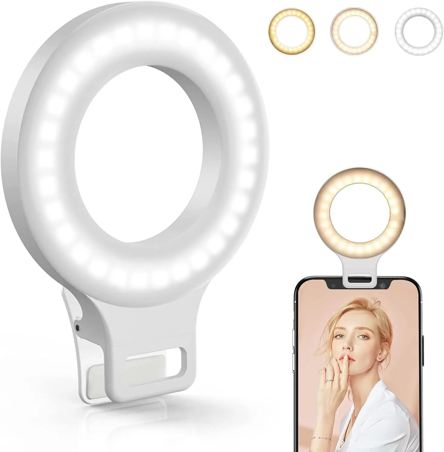 Glow up your selfies!  60-LED Clip-On Ring Light – 3 Modes, 5 Brightness, Rechargeable. Must-have for TikTok girls!, Phone Ring Light, Rechargeable Photography Light