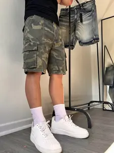 Camouflage Shorts, Camo Cargo Shorts, Workwear Denim Shorts, Multi-Pocket Denim Shorts, Summer Pants, Loose-Fit, Street Style, Streetwear, Cotton, Hip-Hop Fashion
