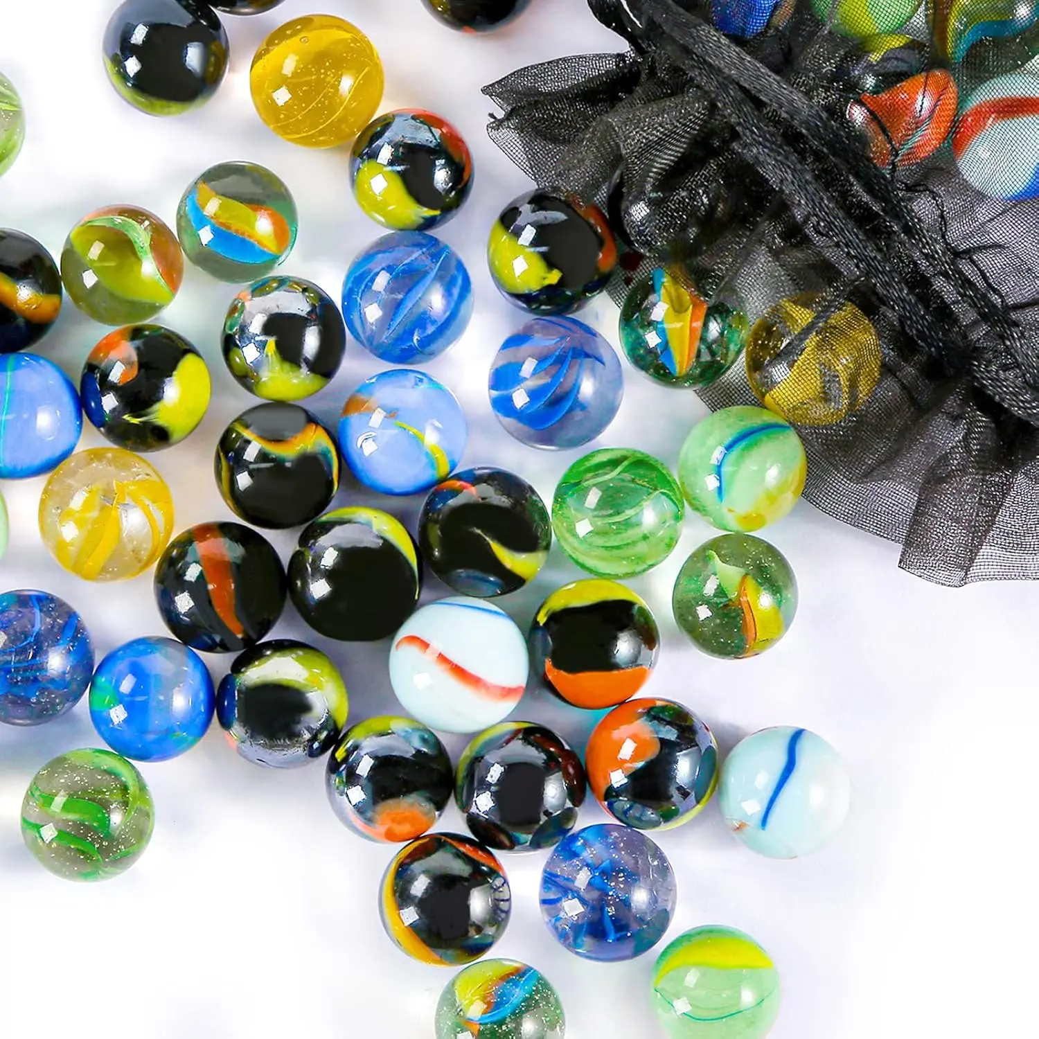 High-Grade Round Glass Marbles - 9/16 inch Bulk, Vivid Colors, Durable High-Strength, Suitable for Marble Run, Chinese Checkers, All Ages