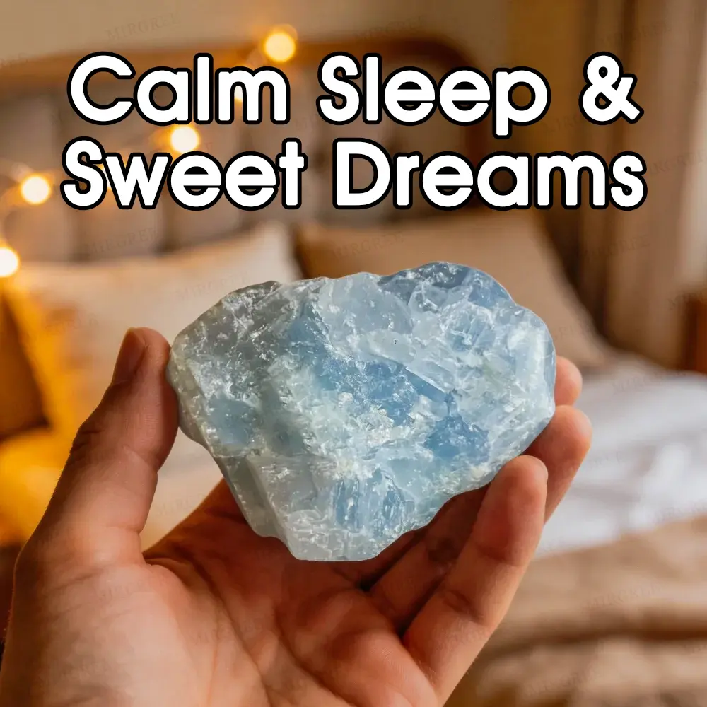MIRGREE Natural Celestite Crystal Sleep & Dreams Set with Guide Card, Raw Blue Celestite for Peaceful Sleep Night, Great Spiritual Gift