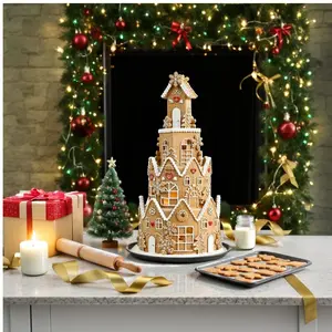 Gingerbread House Christmas Decor with LED Light - Resin Christmas Village Collectible Figurine for Indoor Festive Ambiance