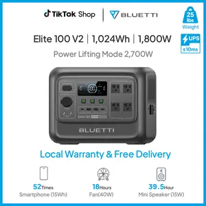 [LIVE] BLUETTI Elite 100 V2 1024Wh Portable Power Station, LiFePO4 Battery Solar Generator w/ 4 1800W AC Outlets (3600W Surge) Backup, 35% Smaller for Camping, Outages (Solar Panel Optional)