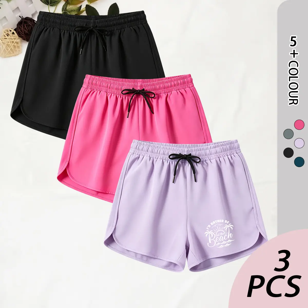 Women’s 3-Pack Polyester Basic Sportswear Bottoms, Above Knee Shorts with Stylish Beach Prints, Loose Fit for Lightweight Flowy Feel - Ideal for Beach Parties, Everyday Casual Wear