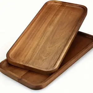 1pc Teak Small Tray, Breakfast Tray, Coffee Tray, Bathroom Tray, Tea Tray, Rectangular Tray with Groove Handle, Kitchen Storage Tray