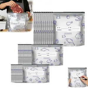 BMTWE Resealable Vacuum Zipper Pouches (30 PCS, 10S+10M+10L) - Reusable Sporty Protective Gear Storage Bags with Labels for Food, Vegetables, Meat (Free Shipping)
