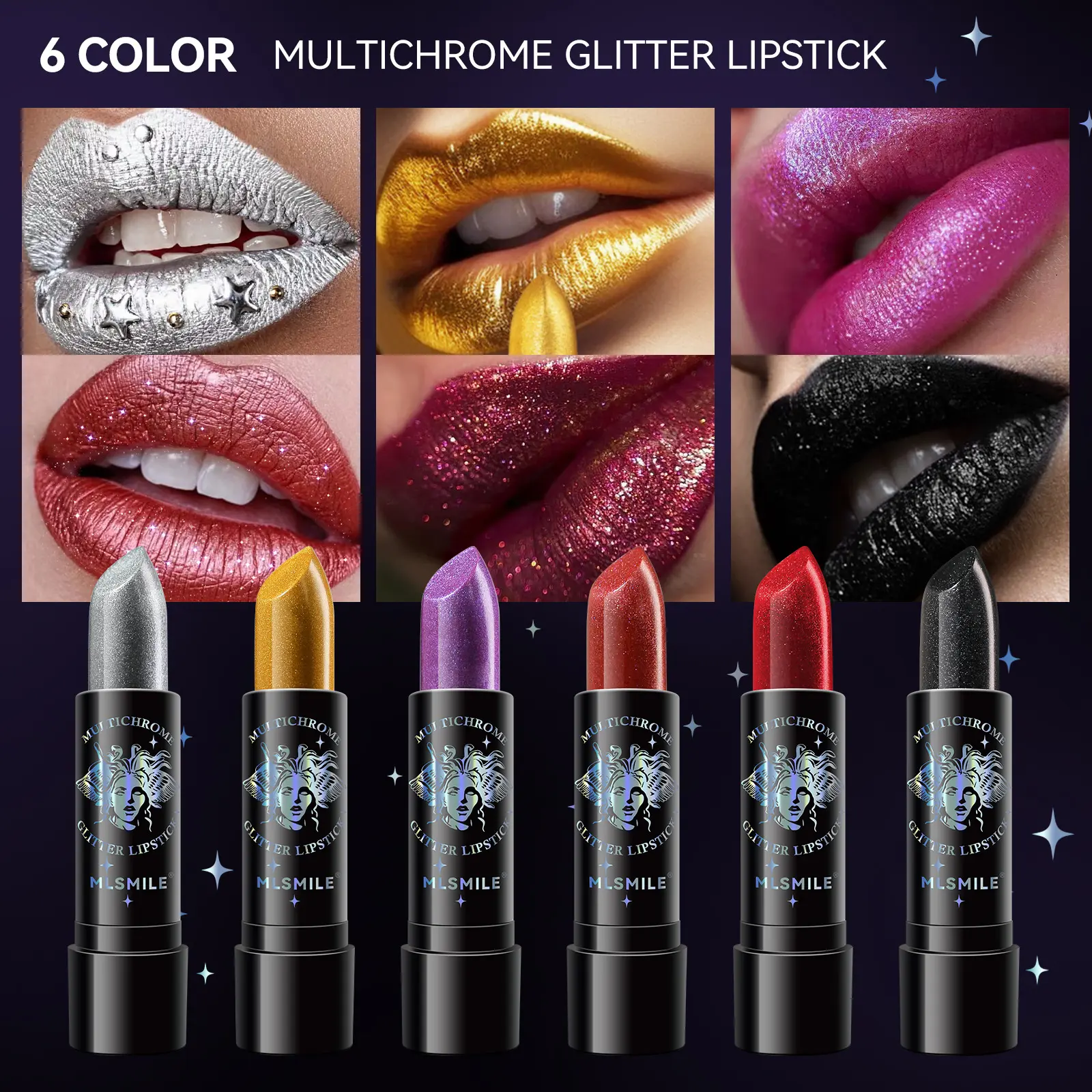 6-Color Shiny Glitter Lipstick, Highly Pigmented Metallic Finish Lip Makeup For Women And Girls Christmas & New Year Party Makeup, Sparkling Shimmer Texture Long Lasting Waterproof Lip Gloss, Mardi Gras Gifts For Music Festival Holiday
