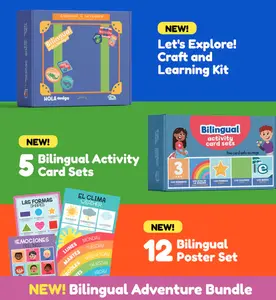 Bilingual Adventure Bundle - Activity Card Set, Educational Posters, and Let’s Explore! Travel Kit for Kids