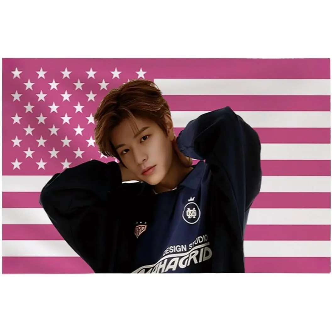 Sungmin Blush Pink American Flag Print Tapestry - Light Home Decor Banner, SKZ Poster Wall Art Hanging for Indoors, University Dorm & Living Room Decor, Gift Idea, Decoration