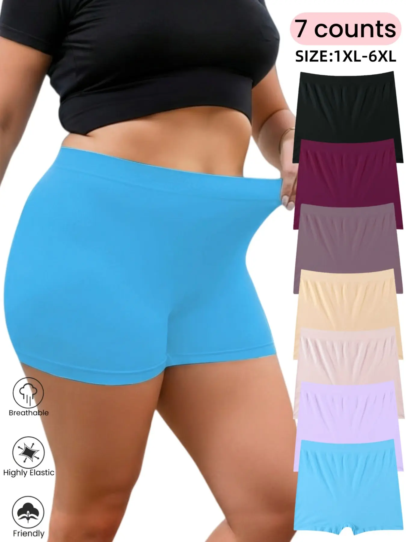 Women's Plus Size Seamless High-Waist Shorts, 1XL–6XL, Soft Comfortable Full-Coverage Underwear with High-Elastic Waistband, Non-Frayed Briefs, All-Season Wear