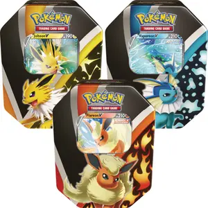 Pokemon Eevee Evolutions Tin Set of 3 (Vaporeon, Jolteon, Flareon)
