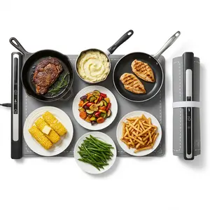 Sanbai Smart Food Warming Mat with 8-Temp Settings & 8H Timer, Keep Food Warm or Defrost, Large Fast Heating Tray, Rollable Silicone, Multifunctional, Perfect for Family Dinners & Holiday Parties, Home use