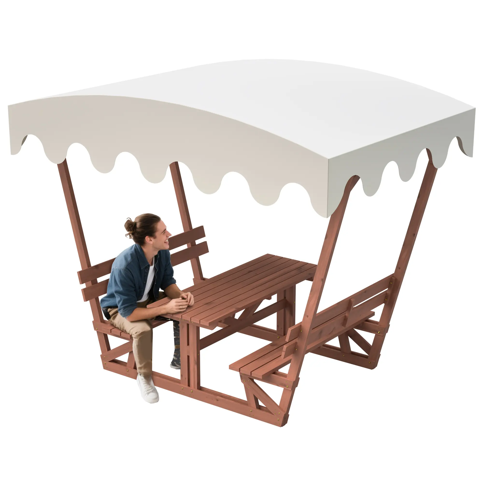 Donext Outdoor Extra-Thick Waterproof Solid Wood Picnic Table-Bench Set - Natural Look, Tool-Free Assembly, Foldable with Removable Canopy for 6-Person All-Weather Patios, Gardens