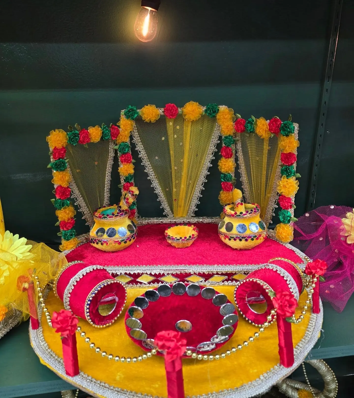 Luxury Gold Mehndi Favor Stand with Hanging Bangles & Diyas