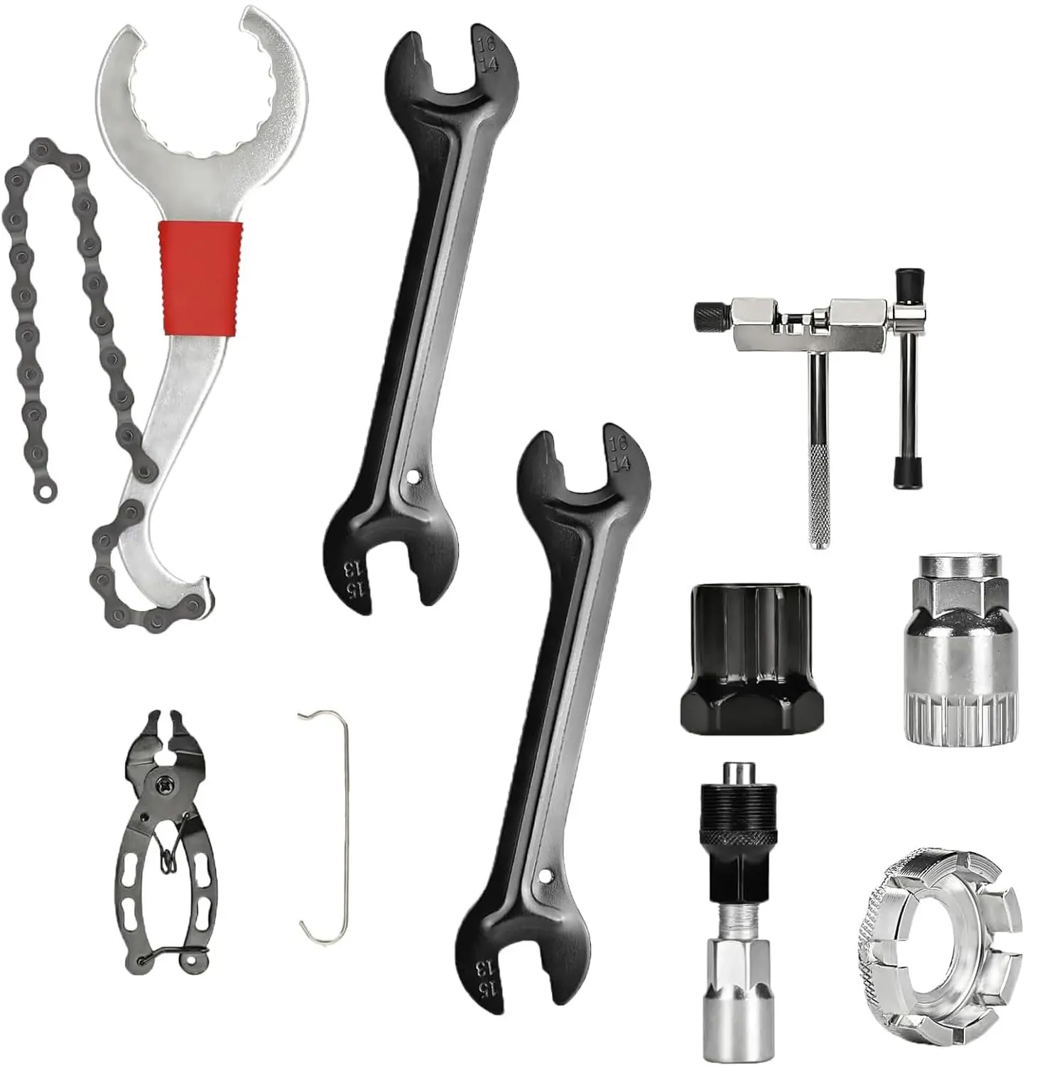 9-Piece Professional Bicycle Multi-Tool Kit for Mountain Bike Chain Repairs, Including 3-in-1 Cassette Remover, Wrench, Crank Puller Extractor, Bottom Bracket Freewheel Remover, Chain Breaker & Clasp Buckle