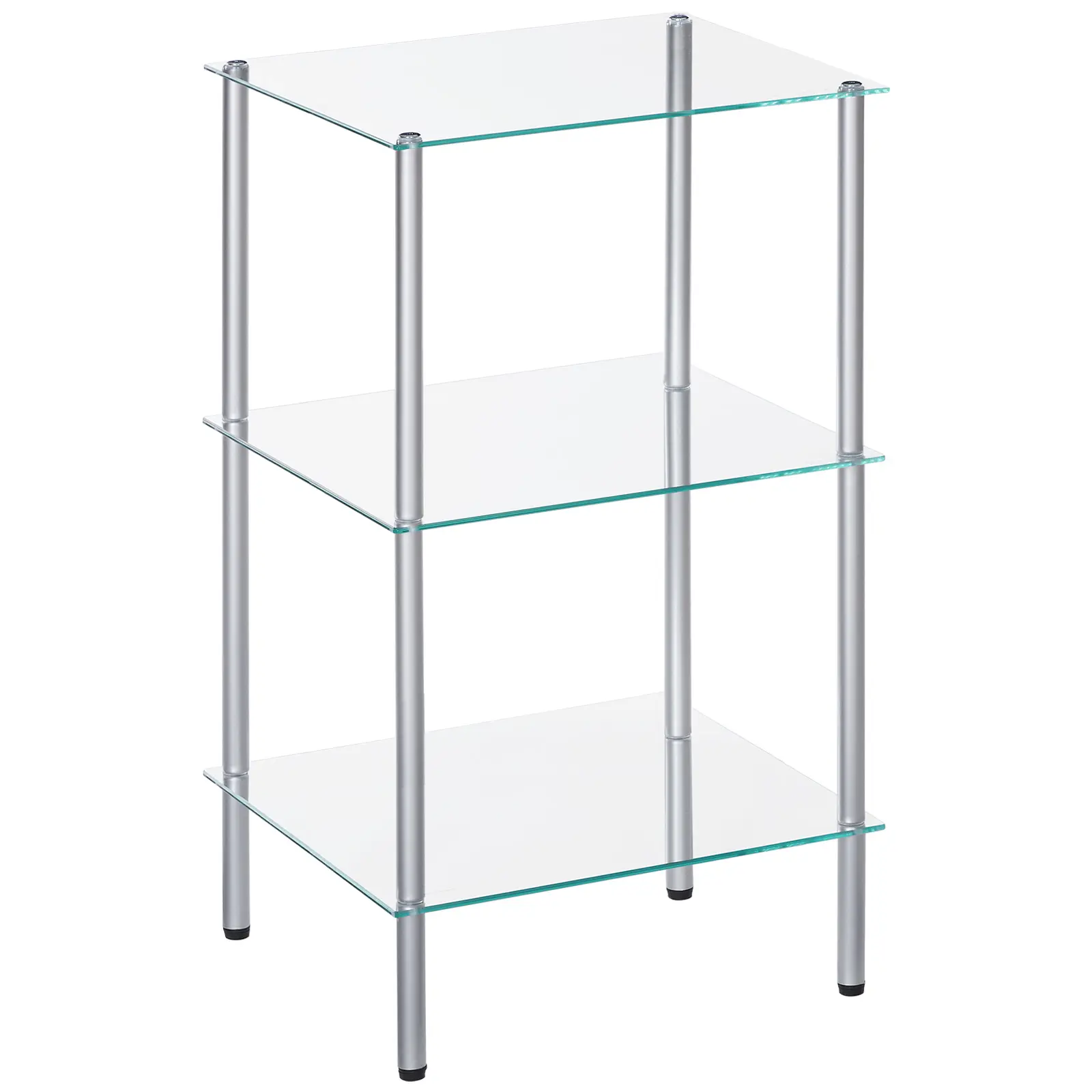 HOOBRO 3-Tier Tempered Glass Side Table - Modern Accent Table, Rectangle, Steel Frame, Standing Shelf, Glass Layer Protection, Rounded Edge Safety, Slim 15"x11.8" Fit, Space-Saving, Silver (for Bathroom, Bedroom)
