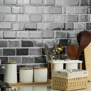 3D Ceramic Tile Sticker, 24pcs/set Self-adhesive Decorative Retro Mosaic Wall Marble Tile for Kitchen, Balcony, Sink, Bathroom, Restaurant