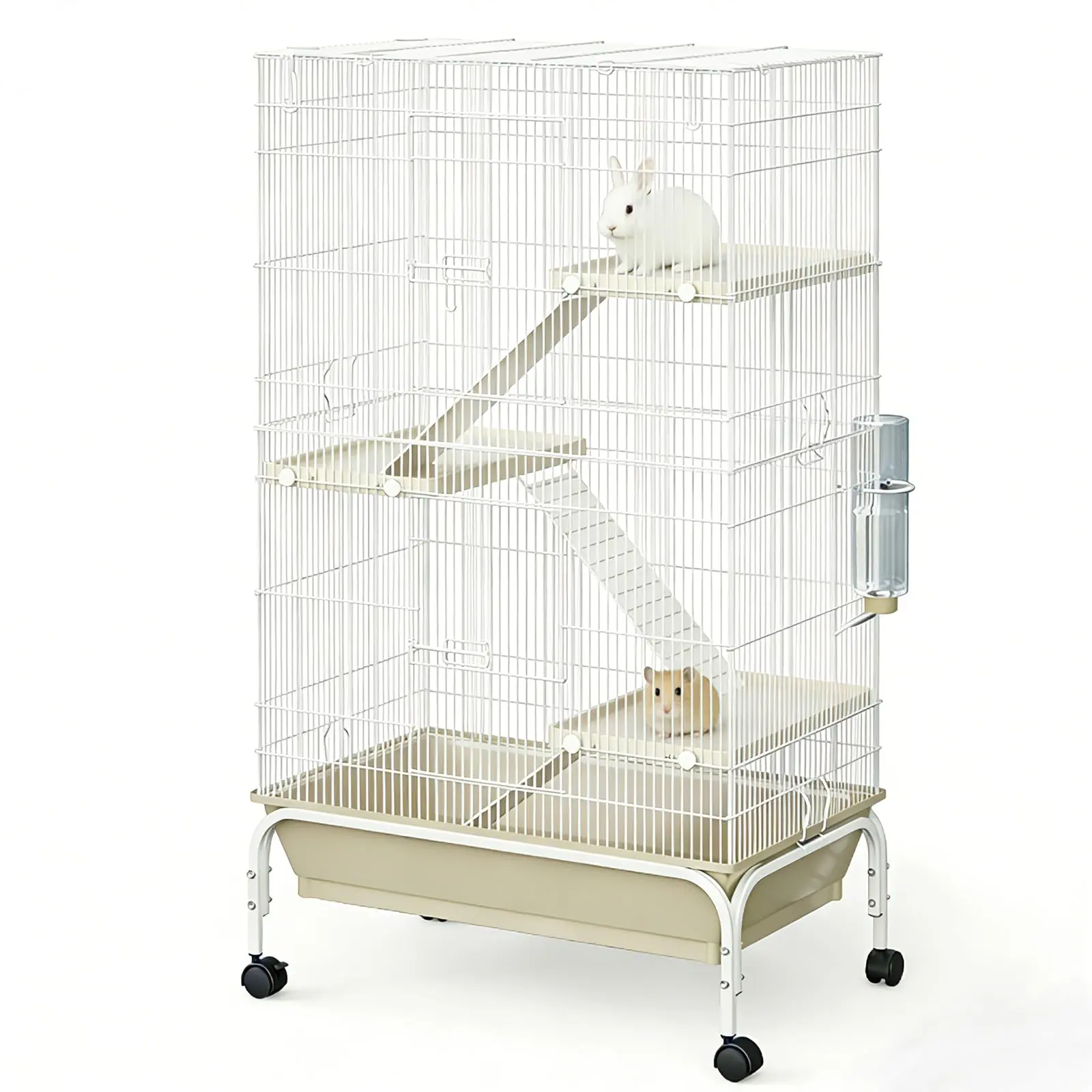 Ferret Cage, 47" h Large Ferret Nation Cage with 3 Removable Ramps, Food Bowl, Water Bottle, Metal Small Animal Cages on Wheels for Chinchillas, Guinea Pigs, Rabbit, Sugar Glider