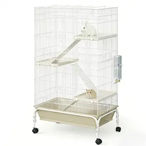 47" H Large Ferret Nation Cage with 3 Removable Ramps, Food Bowl & Water Bottle – Metal Small Animal Cage on Wheels for Chinchillas, Guinea Pigs, Rabbit & Sugar Glider