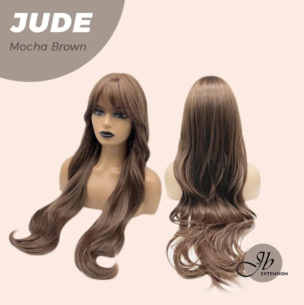 JBEXTENSION 28 Inches Long Curly Mocha Brown Wig with Bangs JUDE