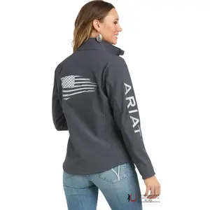 ARIAT WOMEN SOFT SHELL REAL PATRIOT INDIA LNK GREY AMERICA FLAG LOGO 10037438