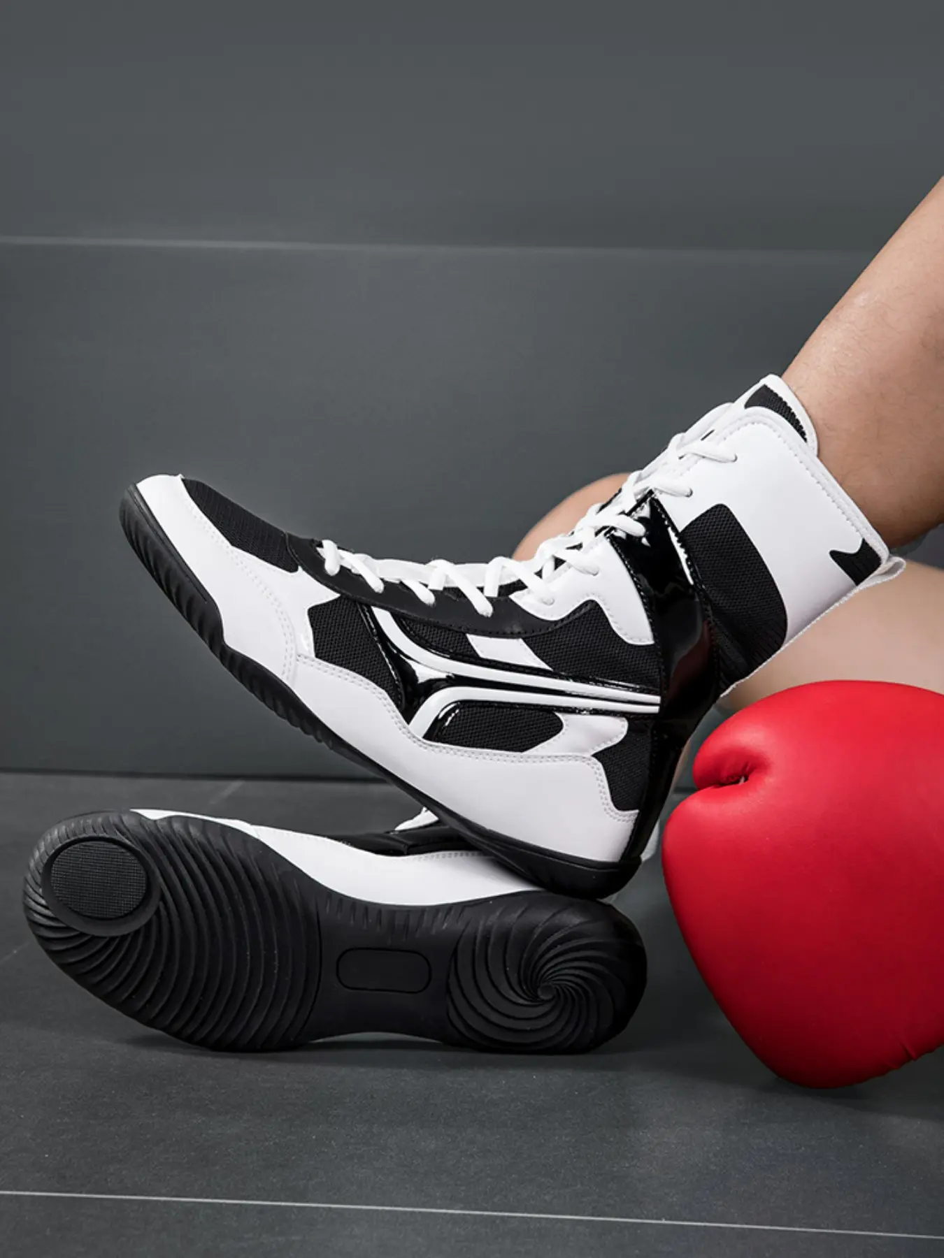 Men's Boxing Training Shoes, Non-slip Wear-resistant Boxing Shoes, Trendy Fashionable Laced Sports Shoes for Boxing & Wrestling Training, Training Footwear