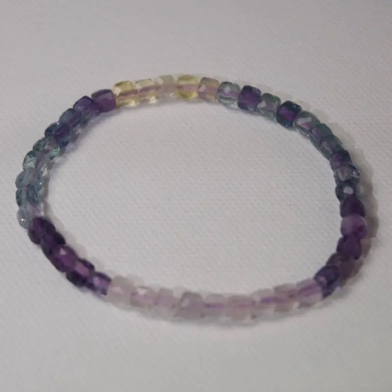 100% Natural Rainbow Fluorite Faceted Gemstone Stretch Bracelet – Multicolor Crystal Beaded Bracelet