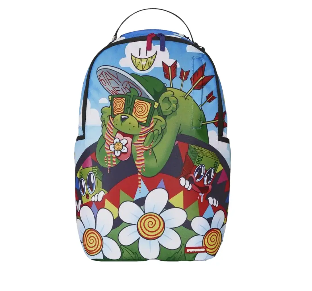 Sprayground Men's Money Bear Weirdo DLXR Bag, Iconic Multicolor Graphic Print with Multiple Zipper Pockets for School & Travel, Travel Backpacks, Carry On Backpack, Casual Daypack, Male, Backpack Bags